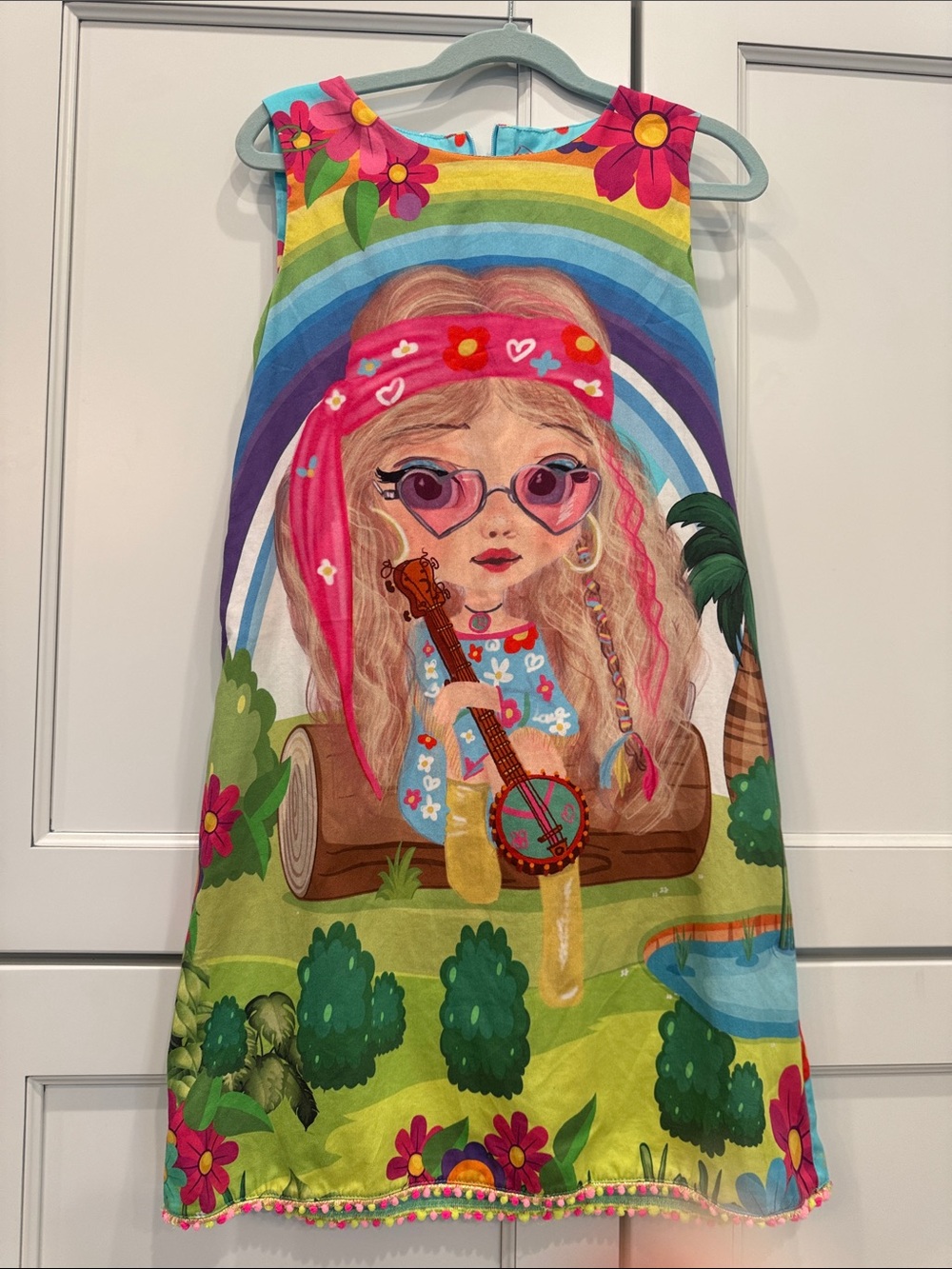 Girls Rainbow Graphic Sleeveless Dress - Pink & Multicolor size 10